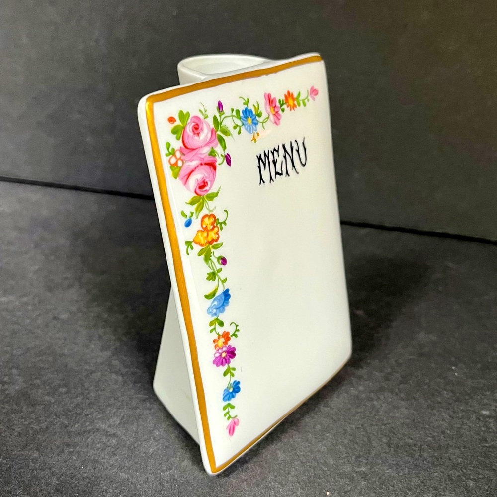 VTG Limoges Menu Vase France Hand-painted Porcelain Victorian Table Menu Board
